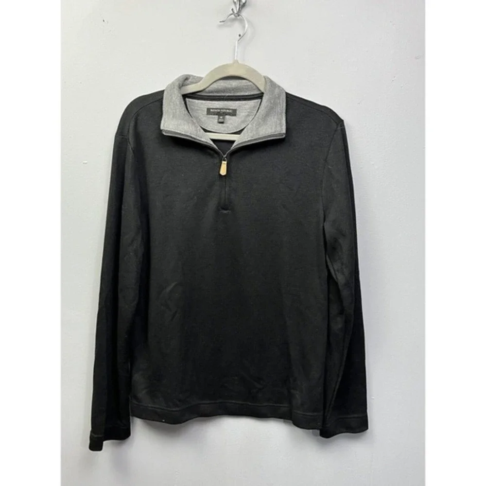 Banana Republic Mens Medium 1/4 Zip Pullover Black Grey Mock‎ Neck Sweater